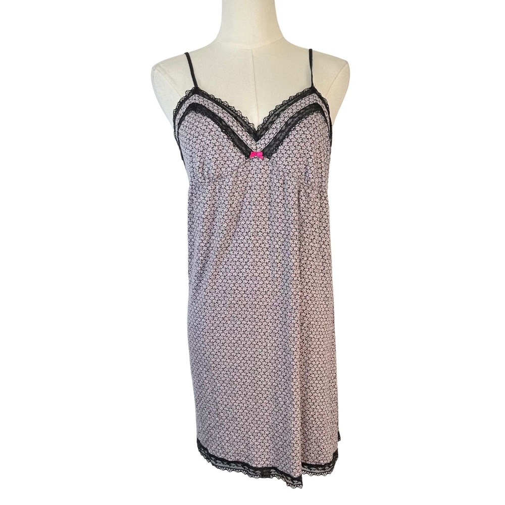 Victoria Secret Y2K Slip Dress Women‎ L Floral Coquette Babydoll Lace Trim Indie